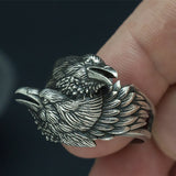 Viking Men Two Entwined Ravens Ring