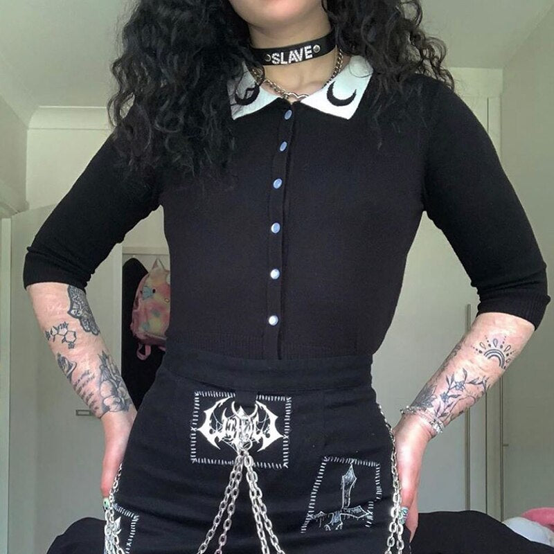 Crop Top Gothic Moon Printed Lady