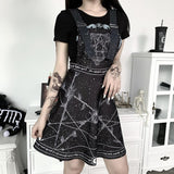 Gothic Strap Dress Moon Print Adjustable Shoulder