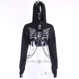 Gothic Reflective Hoodies Skeleton Print Vintage