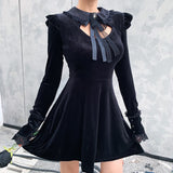 Gothic Black Vintage Lace Splice Pleated Dress