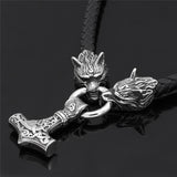 Viking Nordic Celtic Wolf Mjolnir Hammer Necklace