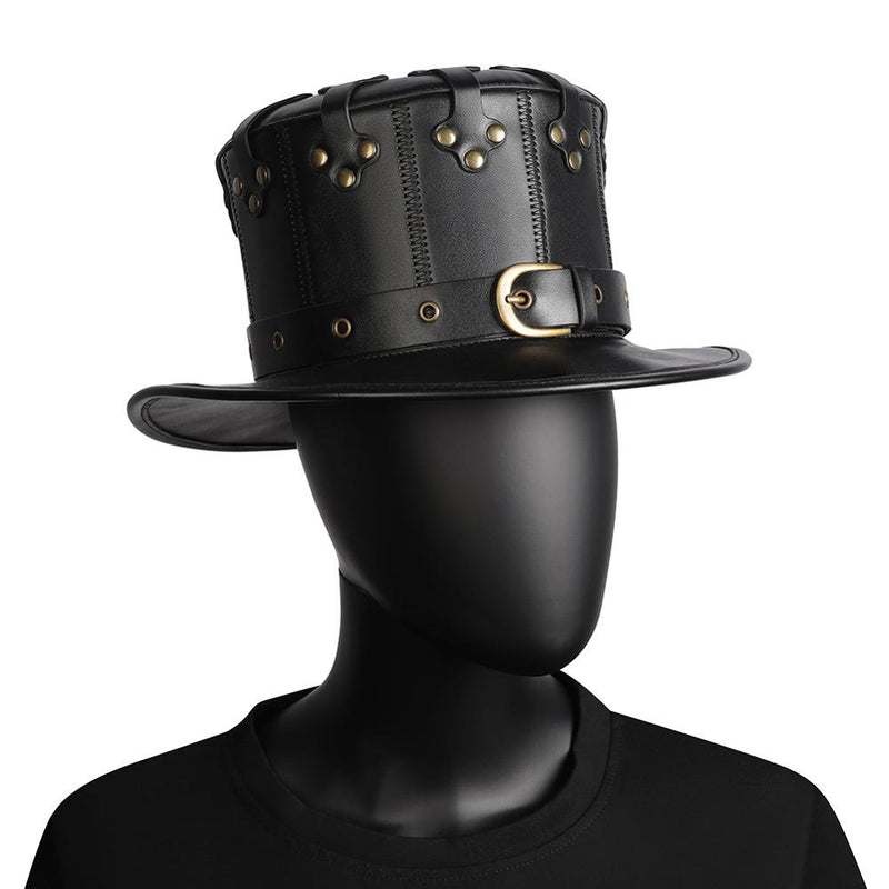 Gothic Black Riveted PU Leather Hat Halloween