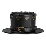 Gothic Black Riveted PU Leather Hat Halloween