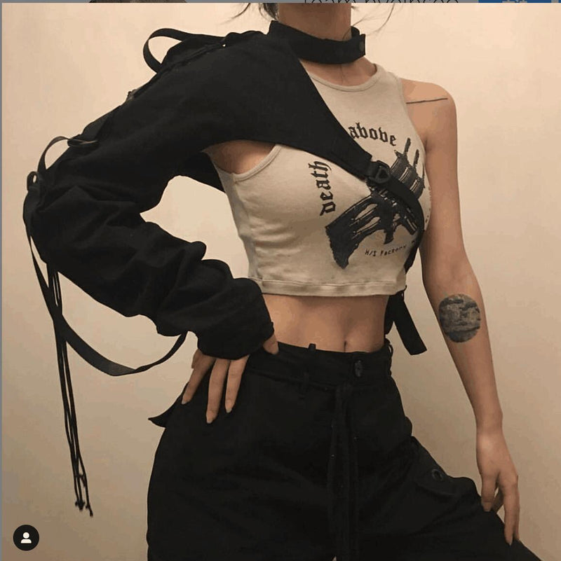 Jacket Buckle Ribbon One Shoulder