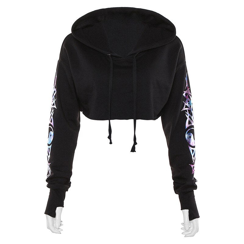Gothic Punk Letter Pritned Cropped Hoodie