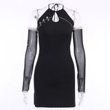 Gothic Sexy Dress Off Shoulder Halter Mesh