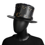 Gothic Black Riveted PU Leather Hat Halloween