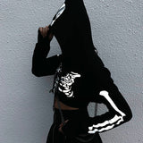 Gothic Skeleton Print Hoodies Zipper