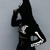 Gothic Reflective Hoodies Skeleton Print Vintage