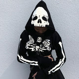 Gothic Skeleton Print Hoodies Zipper