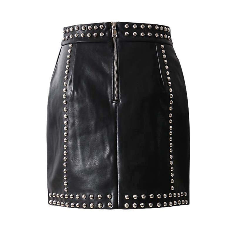 Punk Rivet PU Leather Skirt Women