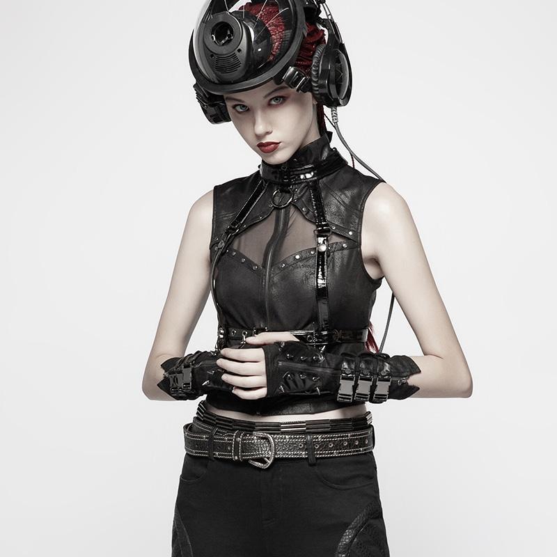 Goth Buckle Rivet Black Gloves