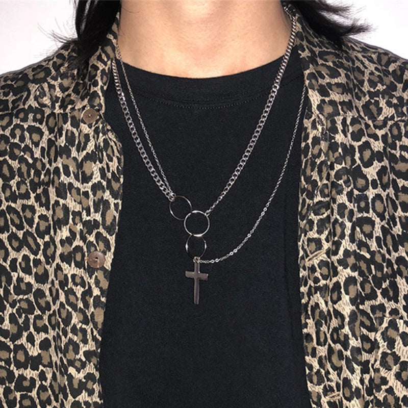 Rock Streetwear Circles Crossing Chain Necklace