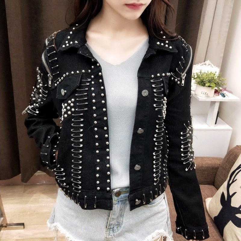 Rivet Pins Women Denim Jacket Streetwear