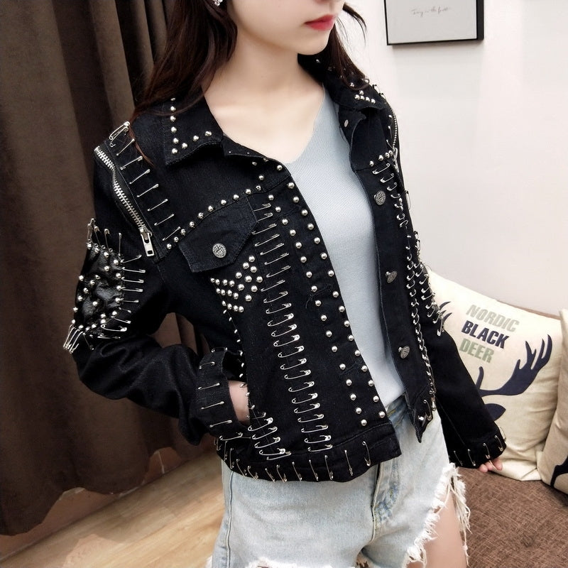 Rivet Pins Women Denim Jacket Streetwear