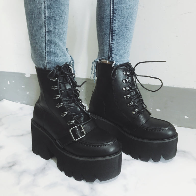 Buckle Strap High Heel Boots