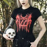 Gothic Dark Black Skinny Grunge Print T-shirt