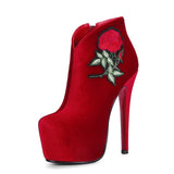 Boots Spring Embroider Ankle Boots Velvet