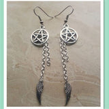 Pentagram And Angel Wing Charm Dangle Earring