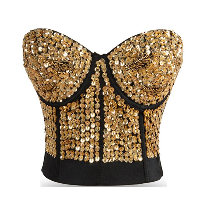 Gold Sequin & Beading Studded Bra