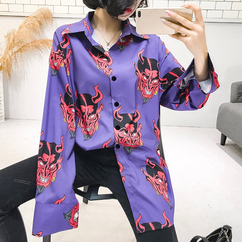 Shirts Cartoon Print Devil Purple
