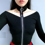 Off-Shoulder Zipper Long-Sleeved Goth T-shirt