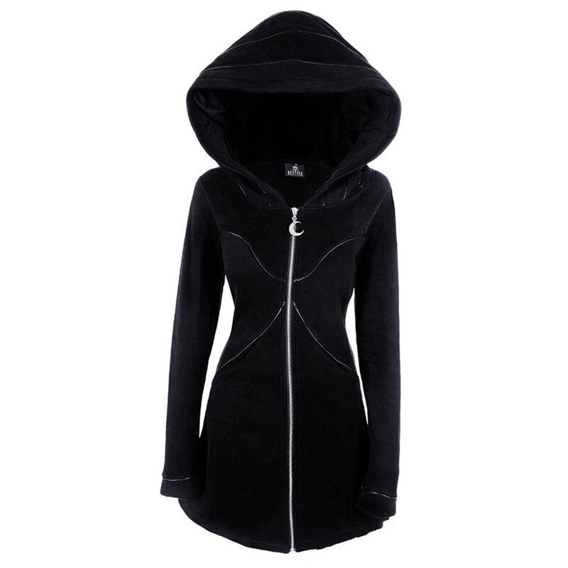 Long Sleeve Gothic Hooded Zipper Coat