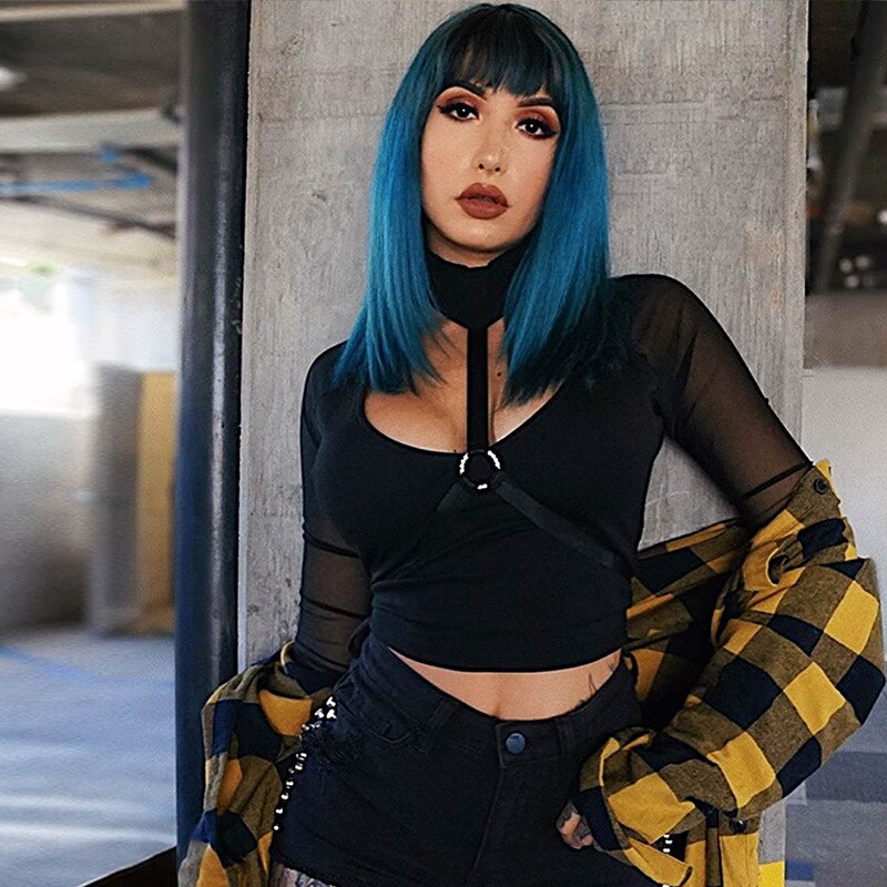 T-shirt women halter long sleeve crop top