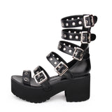 Buckle Straps Chunky Heels Sandal Boots