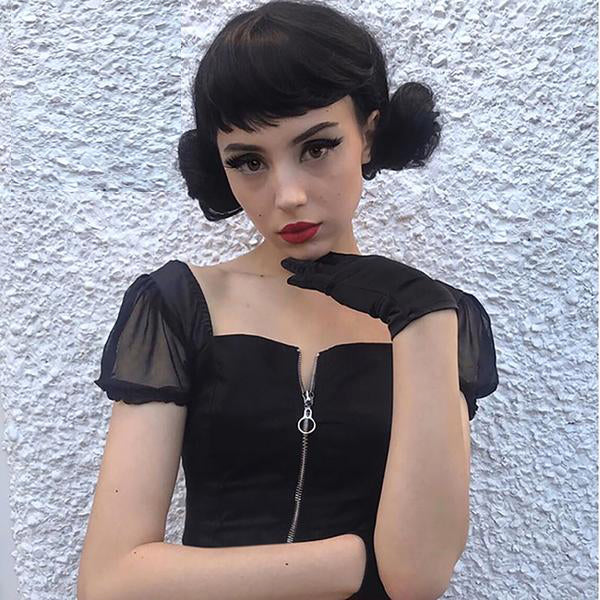 Zipper Mesh Hollow Out Halter Gothic T-shirt