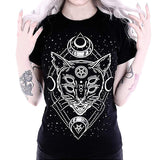 Star Punk Cat Print T-Shirt