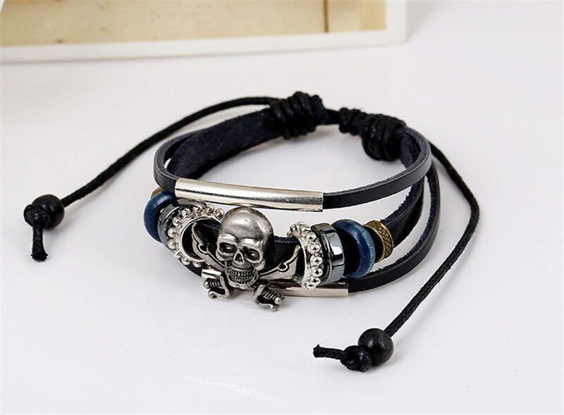 Skull Men Bracelet Charms Leather Gothic