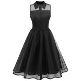 Vintage Black Tulle Dress Summer Sexy Mesh