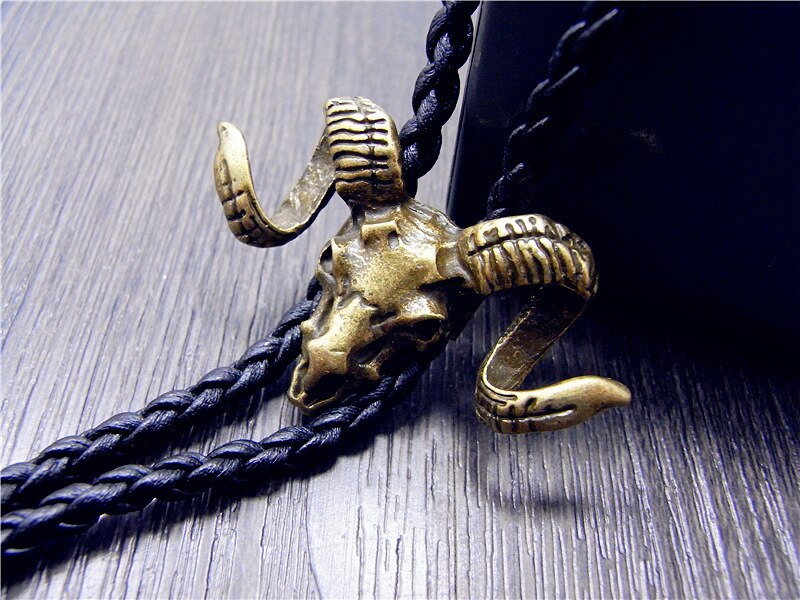 Chain Sheep Head Leather Necklace Long Tie Pendant