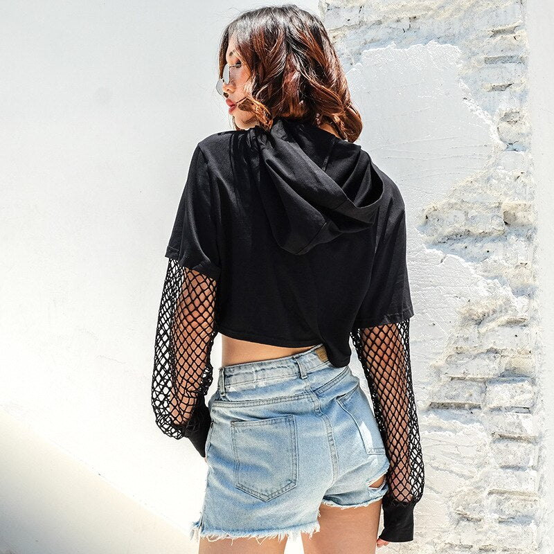 Fish net Long-sleeve Hooded