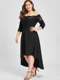 Plus Size Off Shoulder Lace Asymmetric Dress