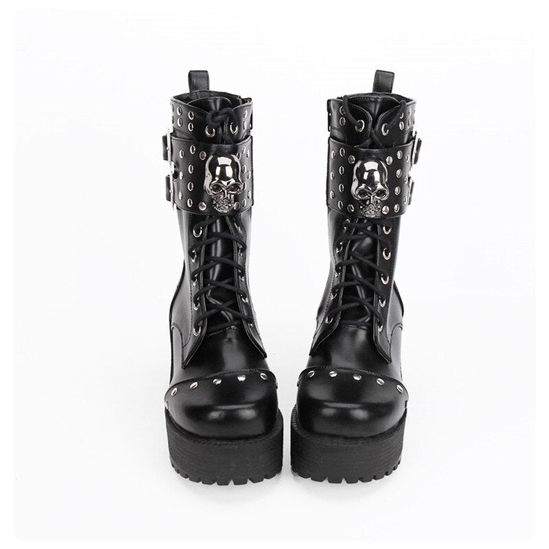 Rivet Skull Lace-up Boots