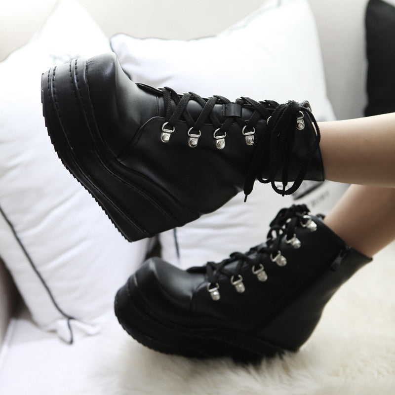 Punk Black Gothic Lace Up Boots