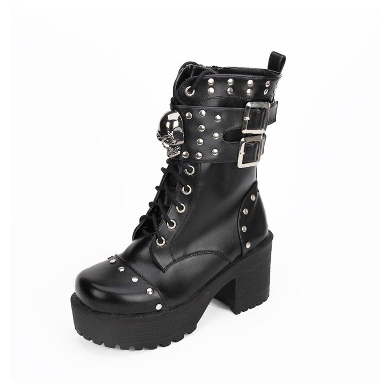 Rivet Skull Lace-up Boots