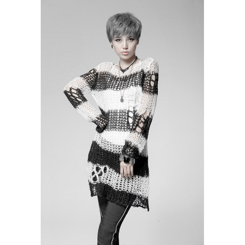 White Stripes Black Steampunk Pullover