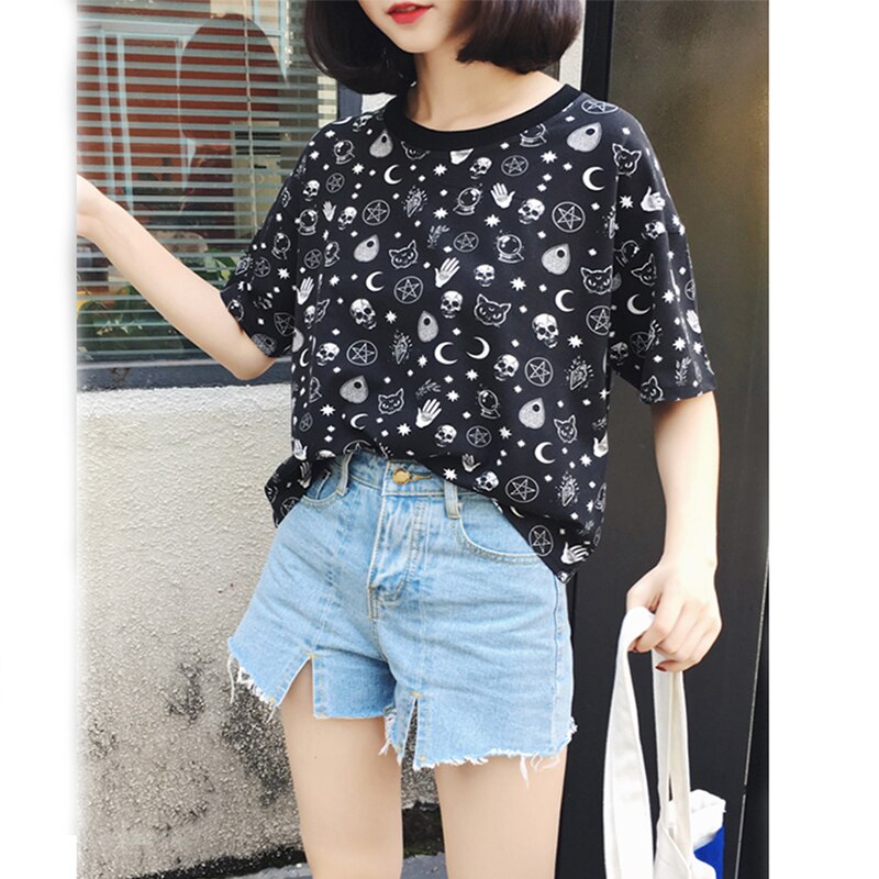 Goth Shirt Moon Witchcraft Cat