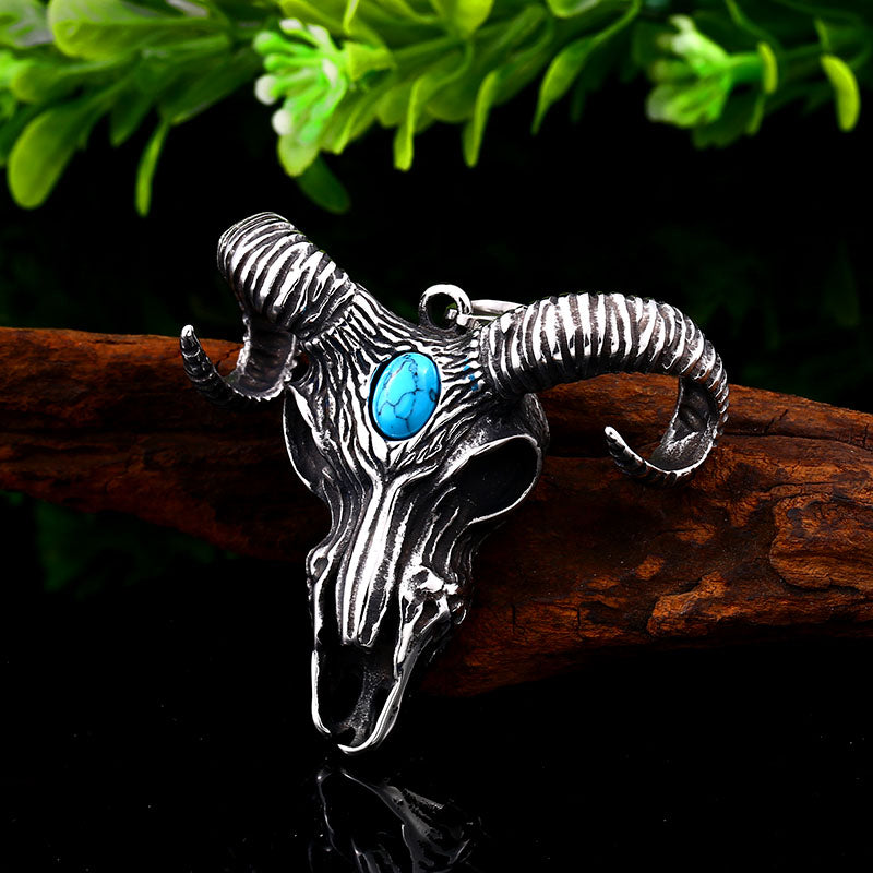 Steel soldier goat skull skeleton pendant necklace