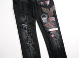 Jeans Skull Embroidery Ripped Punk