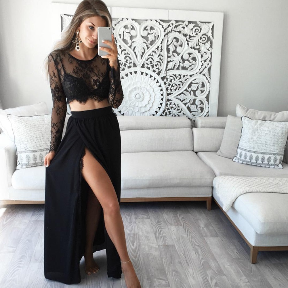Mesh Crop Top Hollow Out Lace