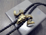 Chain Sheep Head Leather Necklace Long Tie Pendant