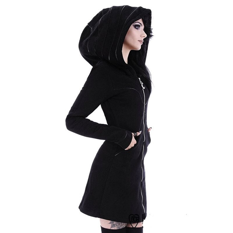 Long Sleeve Gothic Hooded Zipper Coat