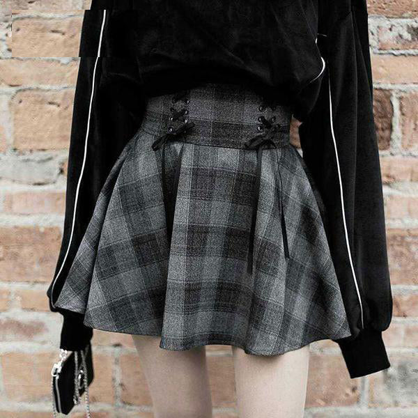 Plaid Pleated Skirts High Waist
