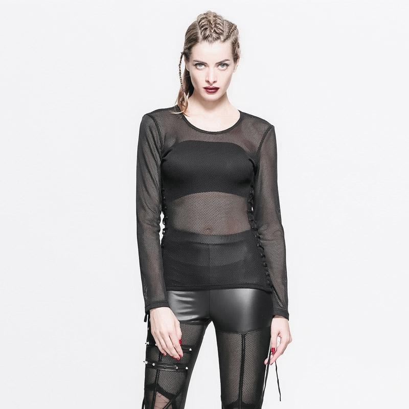 Devil Women's Sheer Mesh Cross Hatch Tops