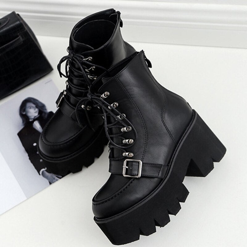 Buckle Strap High Heel Boots
